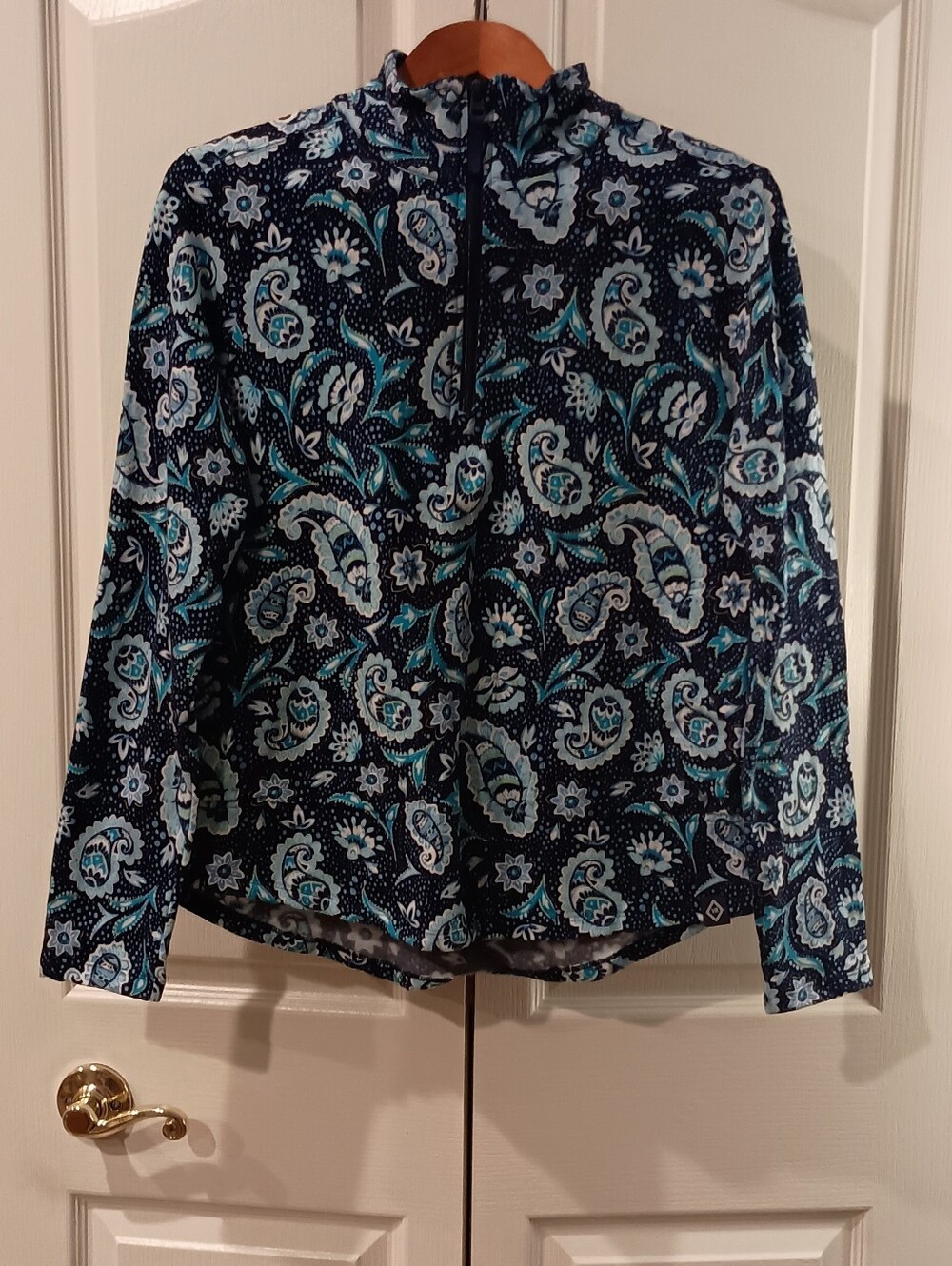 Vera Bradley Navy, Teal and White Paisley Quarter-Zip Pullover Sweatshirt